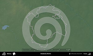 Smaliavicy District outlined, Belarus. Physical