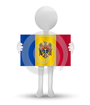 small 3d man holding a flag of Republic of Moldova