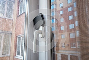 Small 3g 4g mobile wireless internet router on window at home.