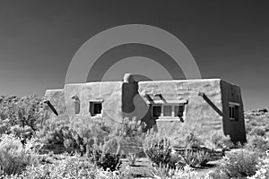 Small adobe southwest home in Arizona USA - black and white
