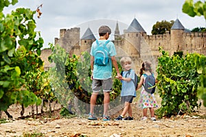 Small adventurers ready to visit Carcassonne enjoy panorama