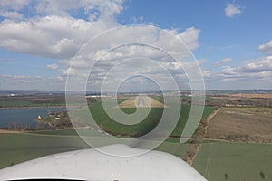 Small aircraft at landing small airport - pilot view