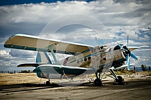 Small airplane on grass