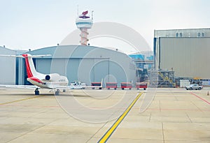 Small airplane hangar airport shed