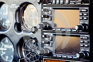 Small Airplane instrument panel in flight