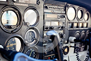 Small Airplane instrument panel in flight