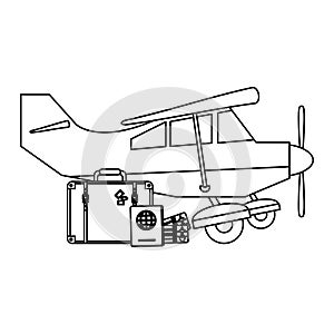 Small airplane with luggage black and white
