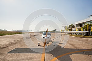 Small airplane with propeller in front.