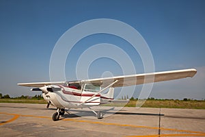 Small airplane with propeller in front.