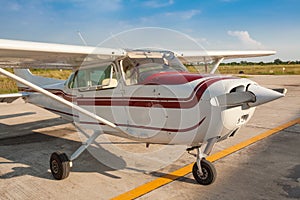 Small airplane with propeller in front.