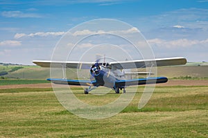 Small airplane ready to take off