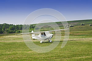 Small airplane ready to take off