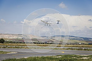 Small airplane on the runway to fly