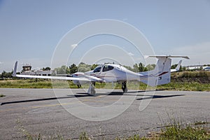 Small airplane on the runway to fly