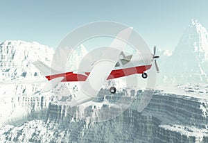 Small airplane in snow mountains