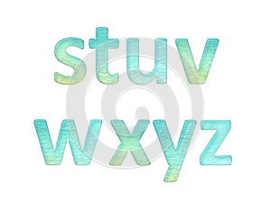 small alphabet of golden turquoise teal water cyan letters s t u v w x y z