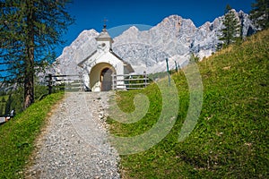 Small alpine chapel in the mountains, Ramsau am Dachstein, Austria