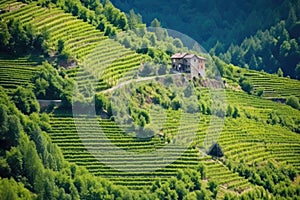 small alpine vineyard on steep slope