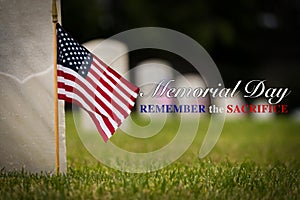 Small American flag at National cemetary - Memorial Day display -