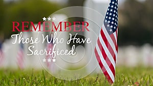 Small American flag at National cemetary - Memorial Day display -