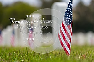 Small American flag at National cemetary - Memorial Day display -