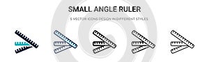 Small angle ruler icon in filled, thin line, outline and stroke style. Vector illustration of two colored and black small angle