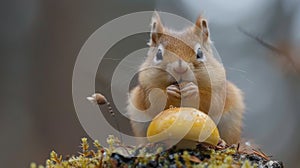 Small Animal Browsing Near Mushroom