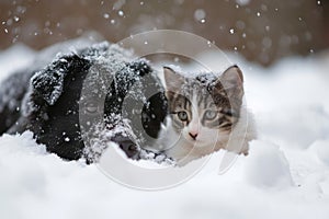 small animals in the snow playing together