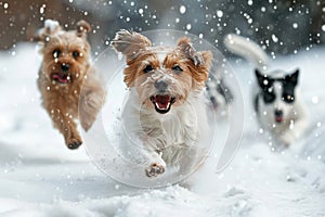 small animals in the snow playing together photo