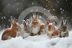 small animals in the snow playing together