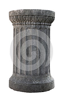 Small architectural antique stone pillar column with pedestal isolated on white background