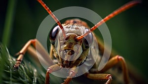 Small arthropod in nature green insect on leaf, selective focus generated by AI