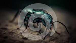 Small arthropod in nature green weevil on leaf, spooky claw generated by AI