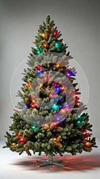 A small artificial christmas tree with multicolored lights on it