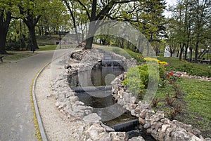 Small artificial waterfalls at Bastion Hill park