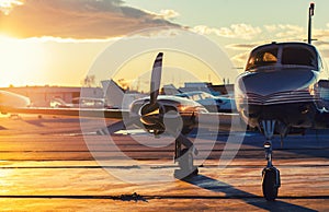 Small Aviation: Private Jet is Parked on a Tarmac in a Beautiful photo