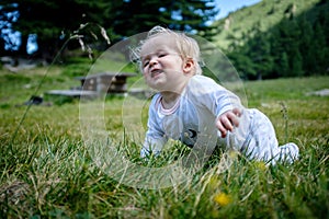 Small baby exploring the nature