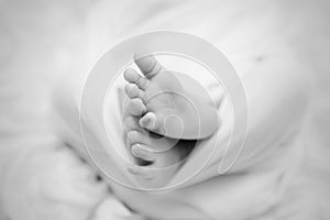 A small baby feet in black and white