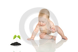 Small baby with green plant #4