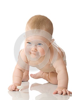 Small baby playing with spoon #8 isolated