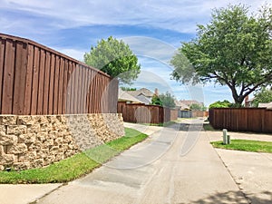 Small back alley at suburban neighborhood in North Dallas, Texa