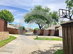 Small back alley at suburban neighborhood in North Dallas, Texa