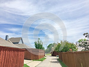 Small back alley at suburban neighborhood in North Dallas, Texa