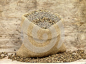 Small bag with hemp seeds photo