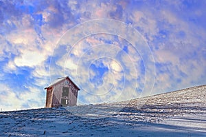 Small Barn In Winter Field