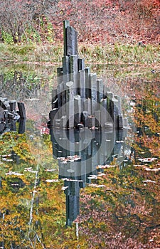 Small basalt rock formation in Rakotz Lake, Kromlau