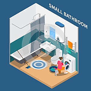 Small Bath Room Isometric Composition