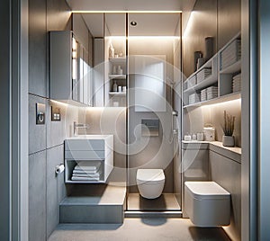 small bathroom space with a modern style interior design. The bathroom, though compact, is efficiently and stylishly