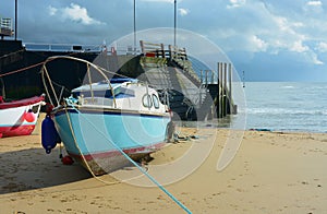 Small Beached boats on Broadstairs Beack, Kent, UK