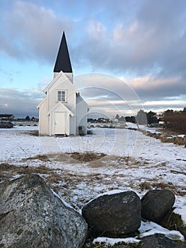 Small church at Sola Beach, Stavanger, Norway photo